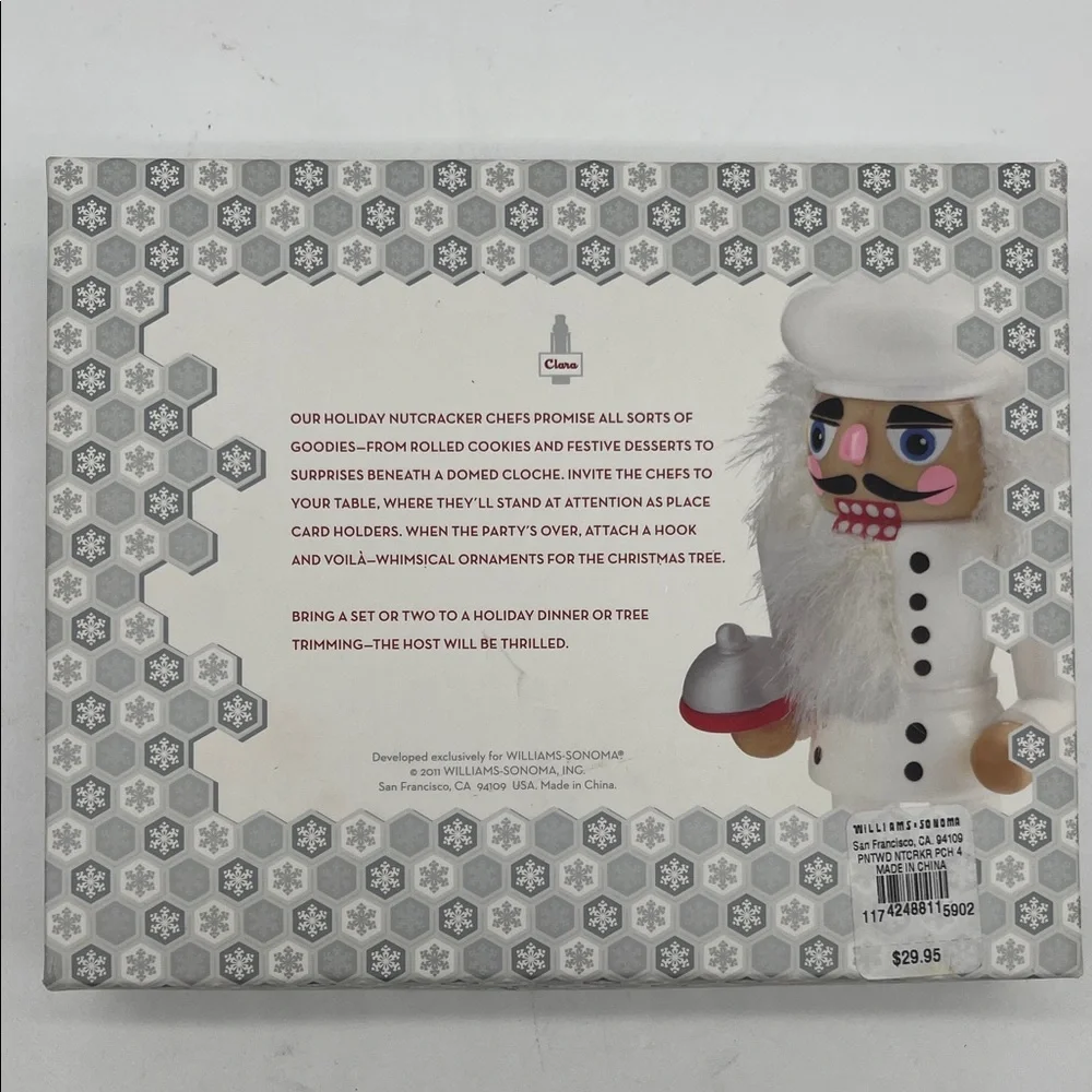 New In Box Williams Sonoma Nutcracker Chef Ornaments/Place Card Holders